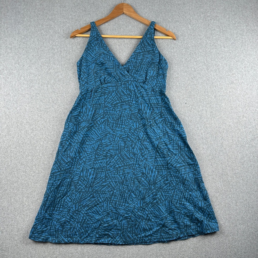 prAna Dress Womens Medium Quinn Blue Abstract Hemp Organic Cotton Sleeveless